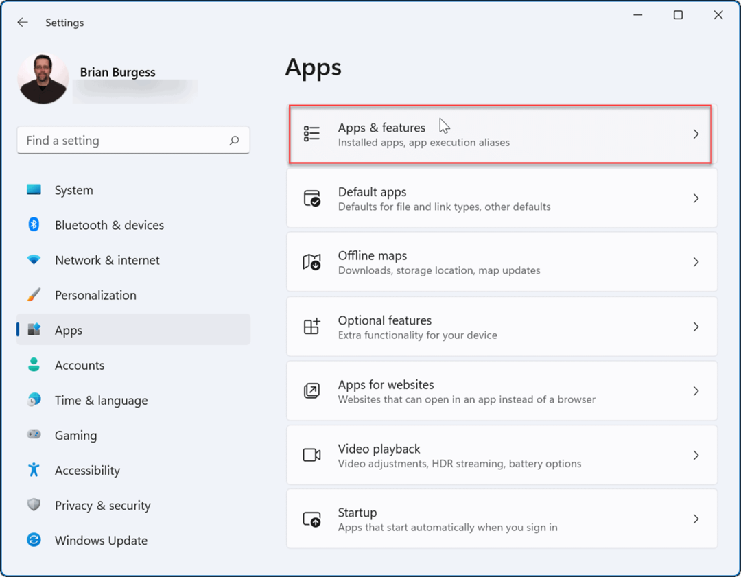 innstillinger for apper og funksjoner i windows 11