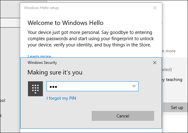 2 PIN Windows Hello Fingerprint