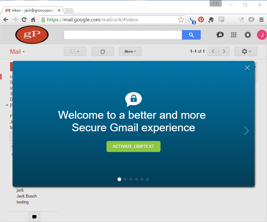 Criptext installert i gmail