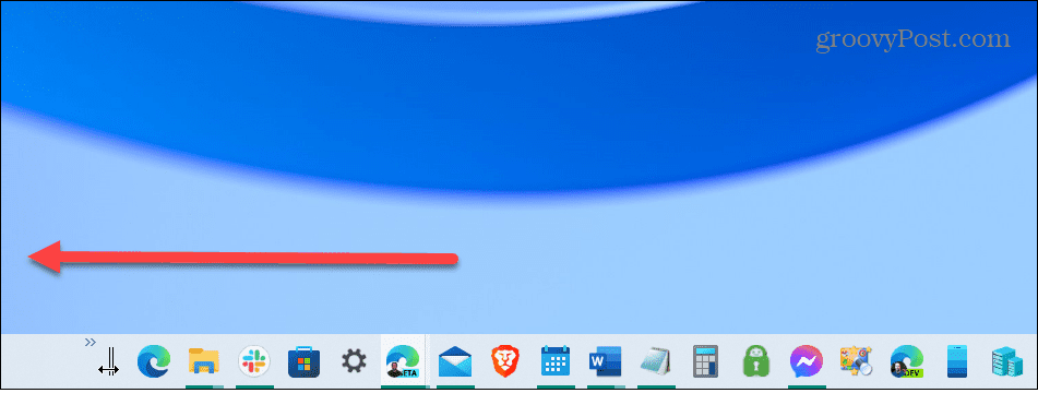 midten av Windows 10-oppgavelinjen flytt til venstre