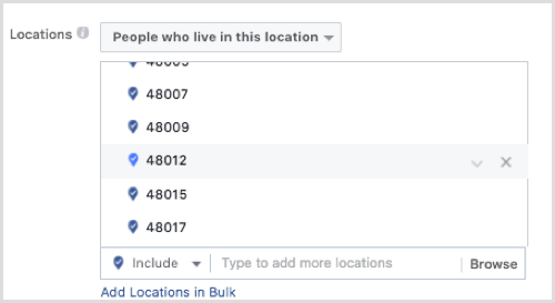 Facebook-annonsemålretting etter postnummer.