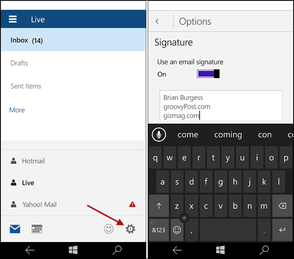 Windows 10 Mobile: Endre Outlook Mail Signature