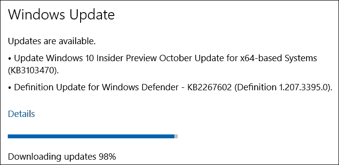 Oktoberoppdatering (KB3103470) for Windows 10 Insider Preview