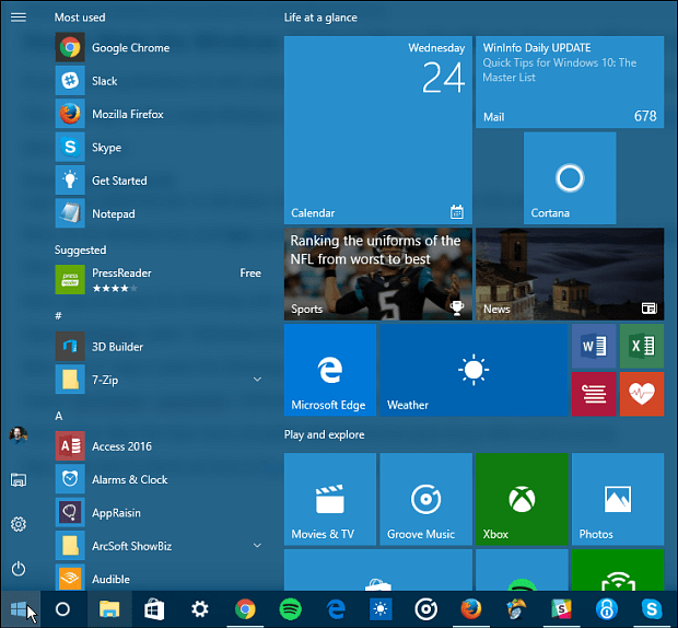 Slik lager du Windows 10 Start Menu Duplicate blant alle brukerkontoer