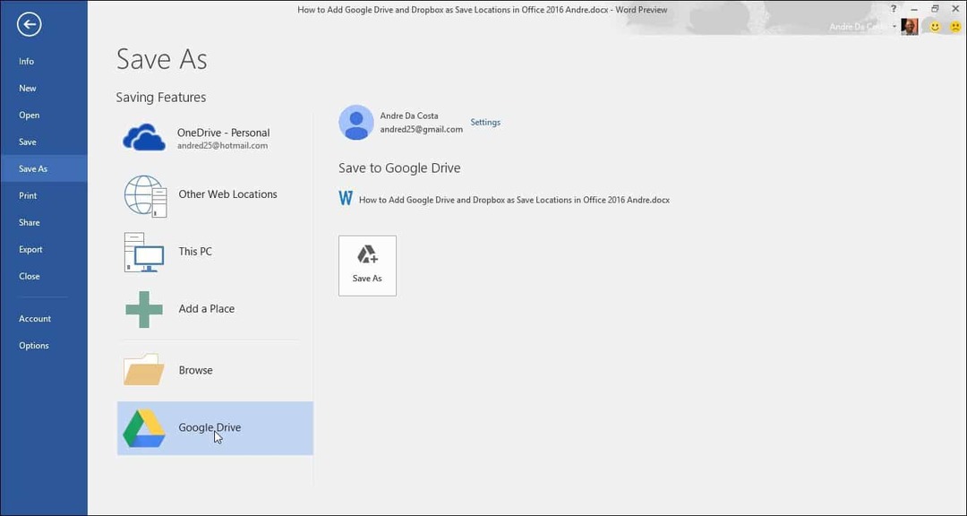 Legg til Google Drive og Dropbox som Lagre steder i Microsoft Office