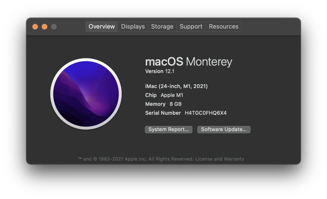 Om denne Mac-siden på en M1 iMac