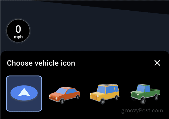 Google Maps bilsymbolvalg