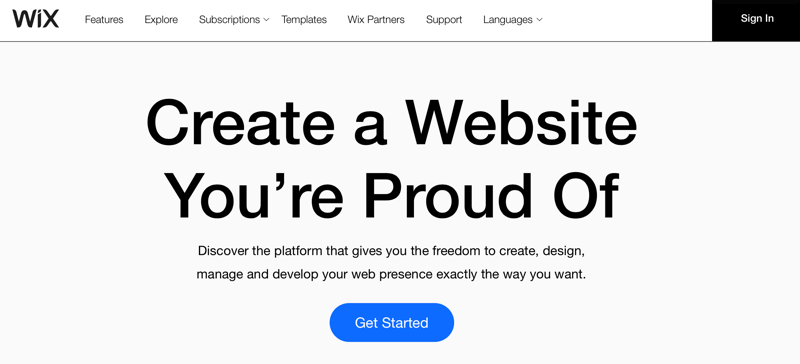 Wix.com-overskrift 'Lag et nettsted du er stolt av'