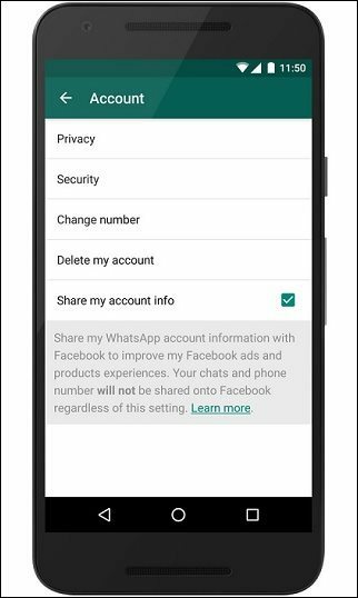 Hindre at WhatsApp deler kontaktdata med Facebook