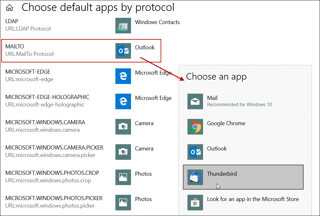 Angi standard e-post-app av protokoll Windows 10