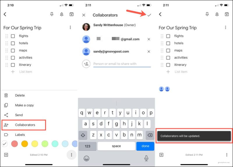 Legg til en samarbeidspartner for å dele notater i Google Keep Mobile