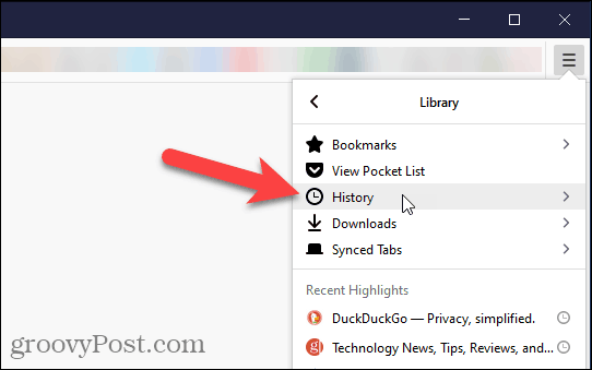 Velg Historikk i Firefox