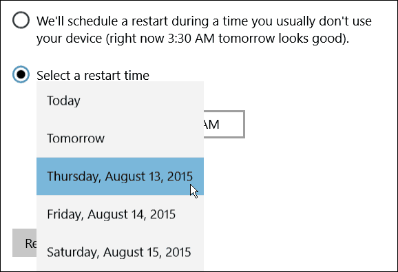 Planlegg omstartdag Windows 10