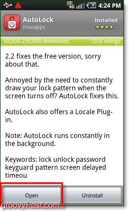 åpne Android Autolock-appen