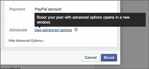 facebook avanserte alternativer i annonser