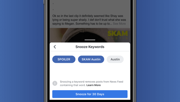 Facebook tester Keyword Snooze, som gir brukerne muligheten til å midlertidig skjule innlegg basert på tekst direkte hentet fra innlegget.