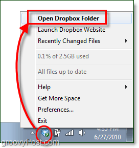 åpne dropbox-mappen windows 7