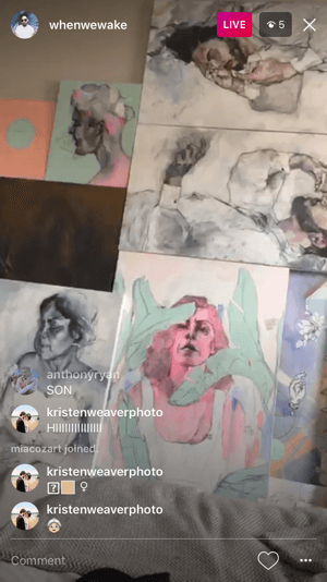Kunstnerprofil når wake-up brukte Instagram live for å gi et innblikk i noen av hans nye malerier.