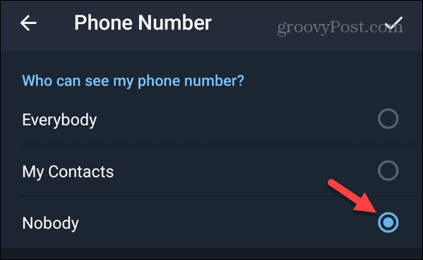 Ingen kan se telefonnummeret mitt på Telegram på Android