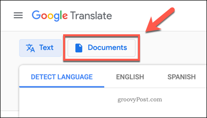 Google Translate Documents-knappen