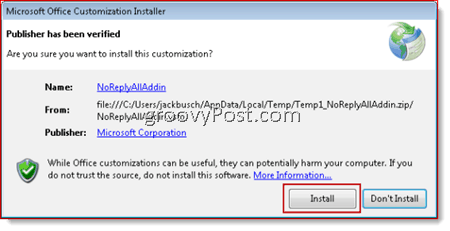 Installerer NoReplyAll i Outlook 2010