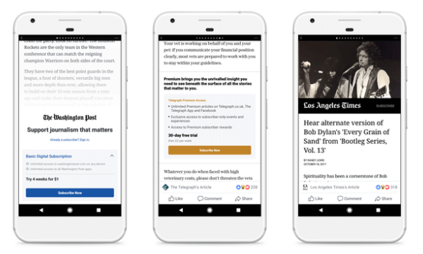 Facebook tester paywall- og abonnementsmodeller for Instant Articles med en liten gruppe utgivere over hele USA og Europa.