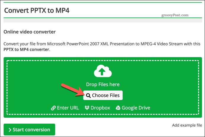 Laste opp en fil for konvertering fra PPTX til video online