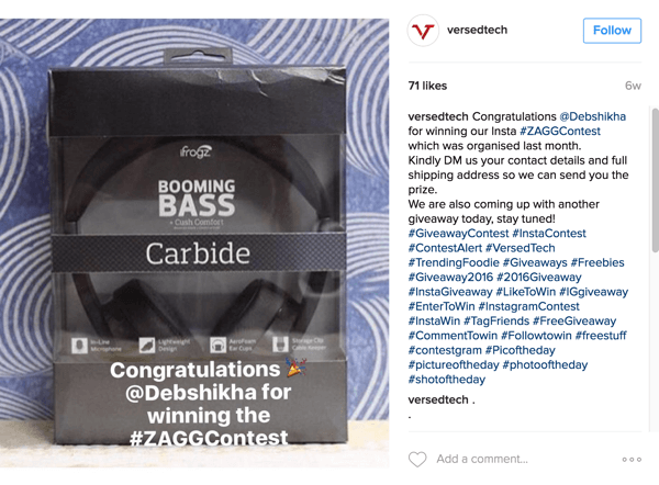 Sørg for å kunngjøre vinneren av Instagram-selfie-konkurransen din.