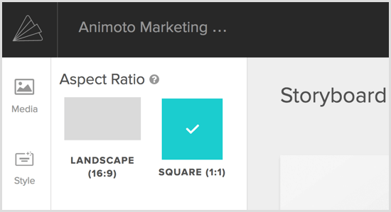 Animoto-video velger sideforhold