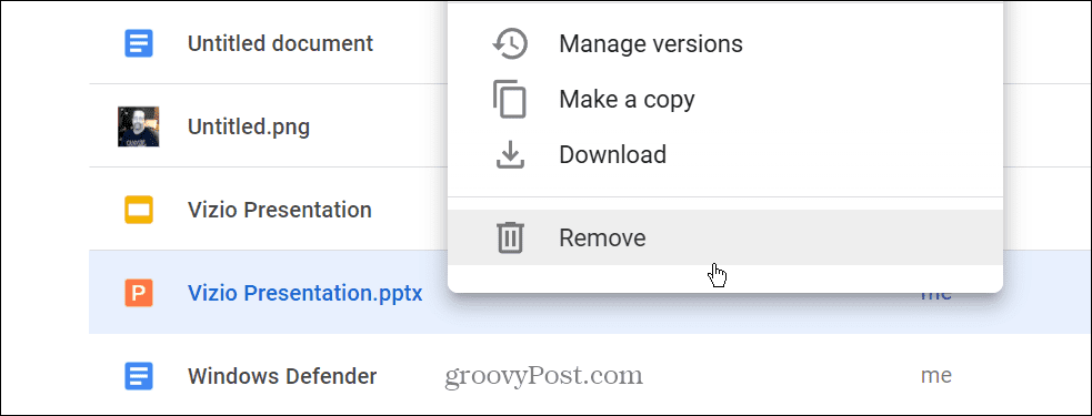 Fjern PPTX-filen fra Google Disk