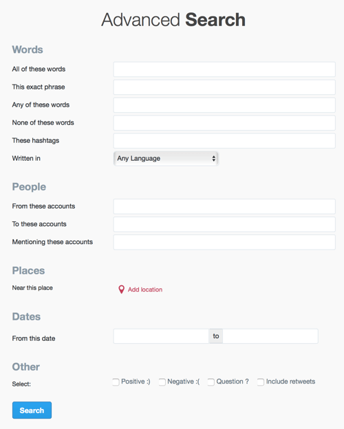 twitter avanserte søkefelt for å avgrense søket