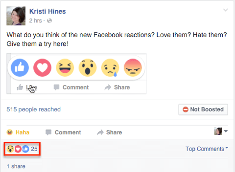 facebook-reaksjoner på et innlegg