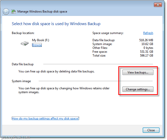 Windows 7 sikkerhetskopi - se sikkerhetskopien din eller endre innstillinger for å justere størrelsen