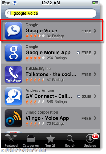 Google Voice i app store for ipod eller ipad