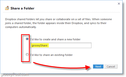 Dropbox-skjermbilde - lag en ny delingsmappe for dropbox