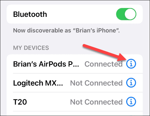 AirPods tilkoblet Bluetooth