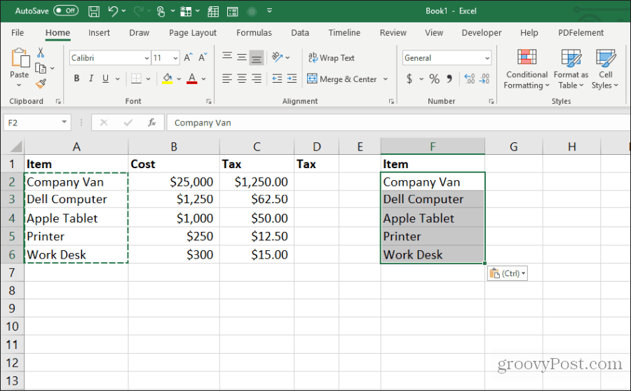 lim inn kolonnebredder i Excel