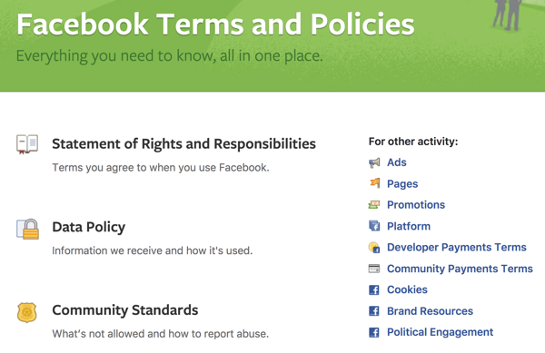 Facebook skisserer alle vilkårene og retningslinjene du trenger å vite.