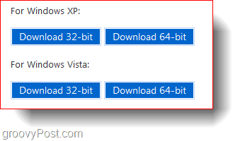 Windows XP og Windows Vista 32-bit og 64-bit nedlastinger