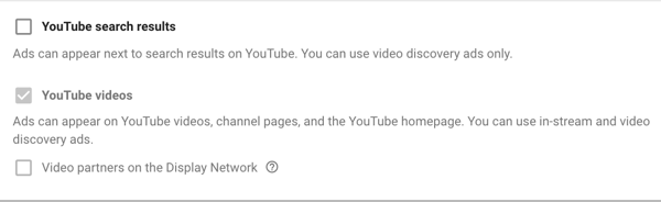 Hvordan sette opp en YouTube-annonsekampanje, trinn 11, angi nettverksvisningsalternativer