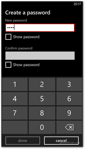Windows Phone 8 tilpasser passord for låseskjerm