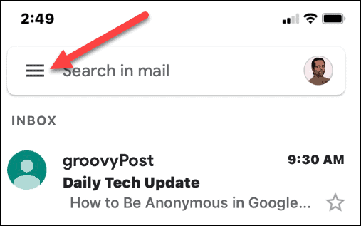 Gmail-innstillingsmenyen