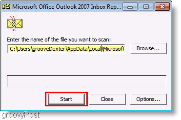 Skjermbilde - Outlook 2007 ScanPST Repair File