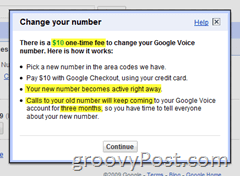 Detaljer om endring av Google Voice Number