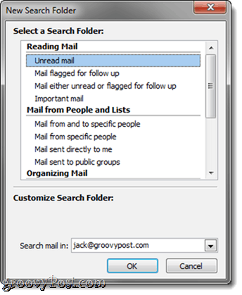 Outlook 2010 søkemapper