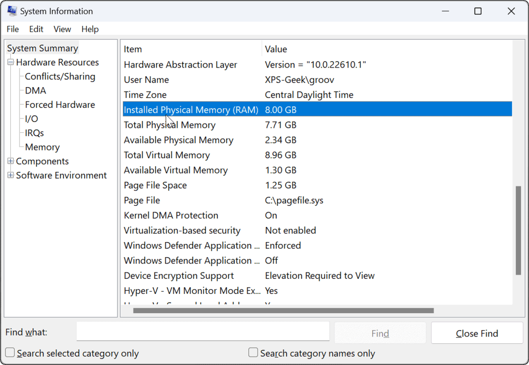 sjekk RAM-informasjon på Windows 11