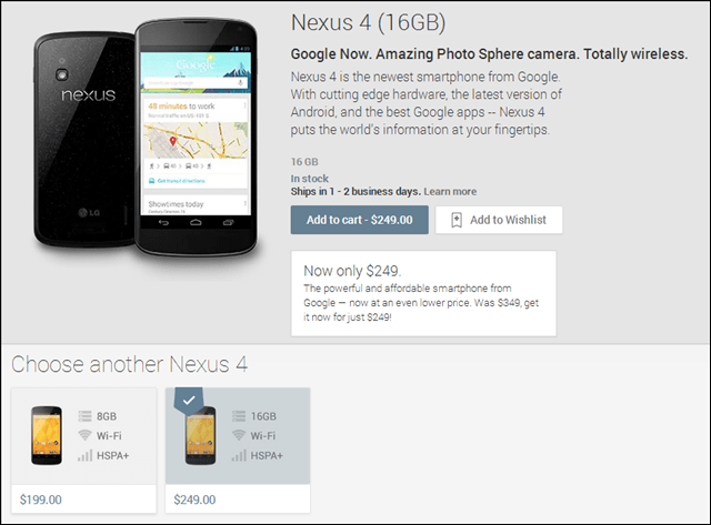Google rabatter Nexus 4 Android Smartphone til 199 dollar