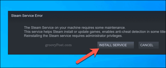 Steam-servicefeil på nytt installerer tjenestealternativet