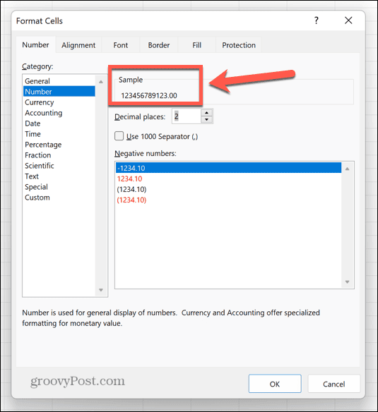 Excel-eksempelnummerformat