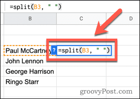 Bruke SPLIT-funksjonen i Google Sheets